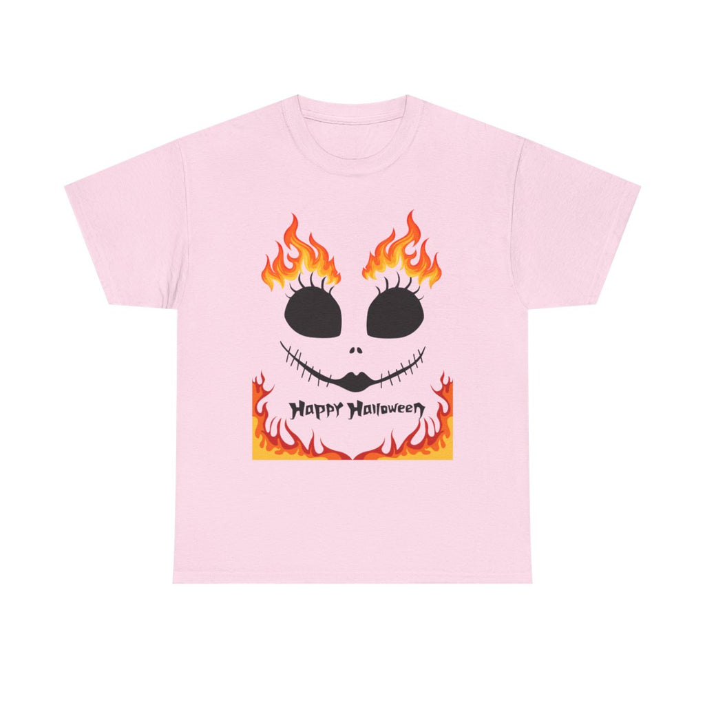 Pink Flaming Skull Halloween T-Shirt – Spooky Cute Happy Halloween Graphic Tee