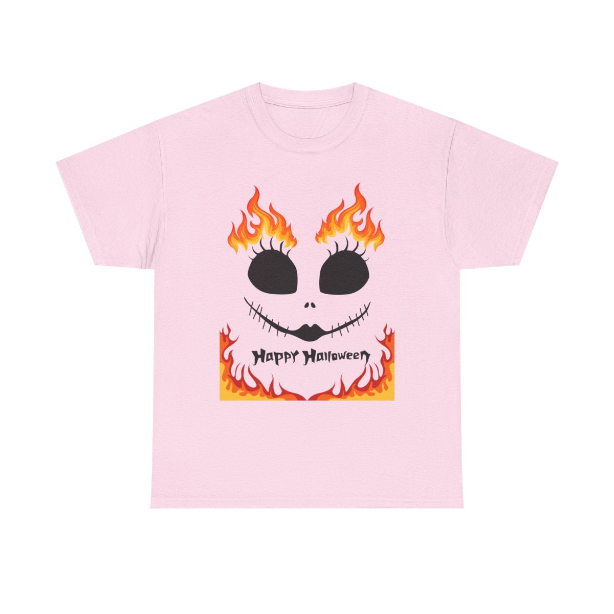 Pink Flaming Skull Halloween T-Shirt – Spooky Cute Happy Halloween Graphic Tee