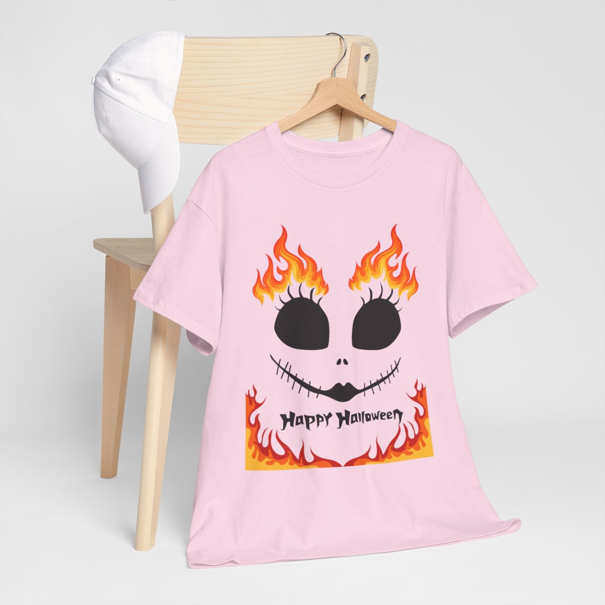 Pink Flaming Skull Halloween T-Shirt – Spooky Cute Happy Halloween Graphic Tee