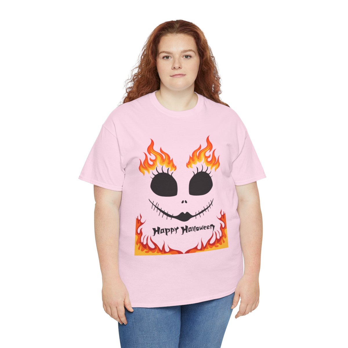 Pink Flaming Skull Halloween T-Shirt – Spooky Cute Happy Halloween Graphic Tee