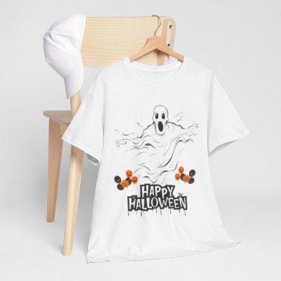 Happy Halloween Ghost T-Shirt – Spooky Unisex Graphic Tee for Halloween Parties