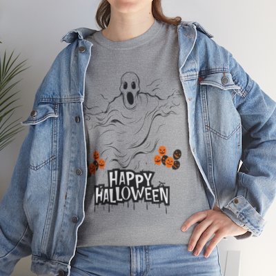 Happy Halloween Ghost T-Shirt – Spooky Unisex Graphic Tee for Halloween Parties